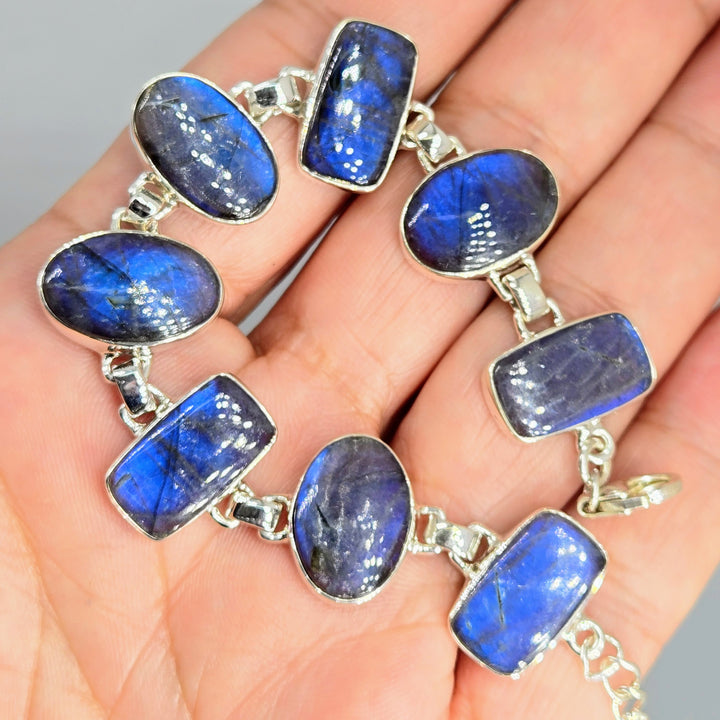 "Blue Flash" 6.25" - 7.5" Bracelet - Labradorite, Sterling