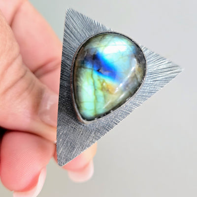 "Point Of Mystical" Sz 9.5 Ring - Labradorite, Oxidized Sterling