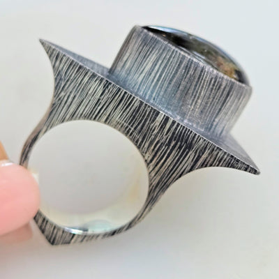 "Point Of Mystical" Sz 9.5 Ring - Labradorite, Oxidized Sterling