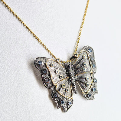 "Flutter!" Pendant Necklace - Topaz, Black Sterling, 18k Gold Accents