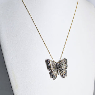 "Flutter!" Pendant Necklace - Topaz, Black Sterling, 18k Gold Accents