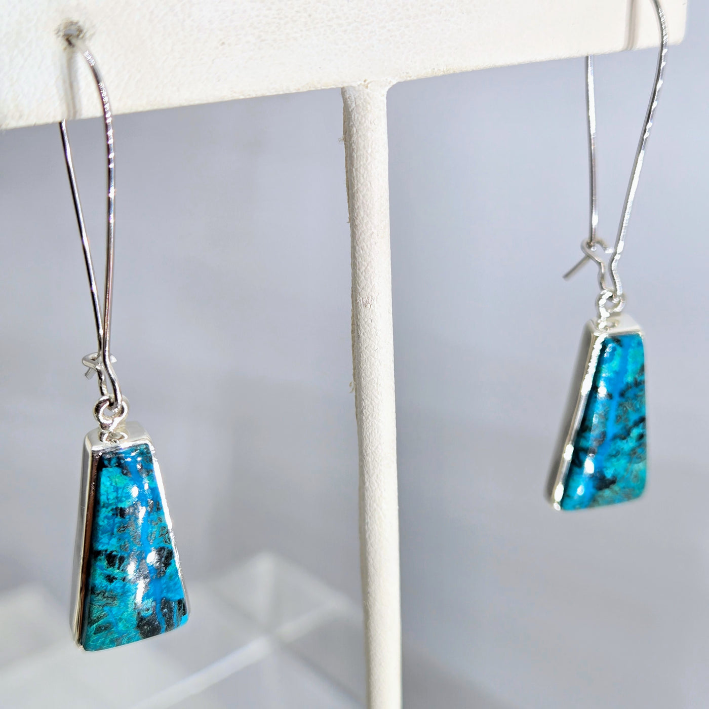 "All The Teals" 2.25" Earrings - Chrysocolla, Sterling