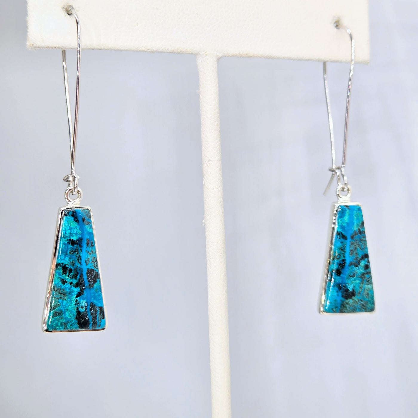 "All The Teals" 2.25" Earrings - Chrysocolla, Sterling