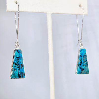 "All The Teals" 2.25" Earrings - Chrysocolla, Sterling