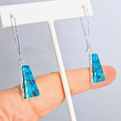 "All The Teals" 2.25" Earrings - Chrysocolla, Sterling