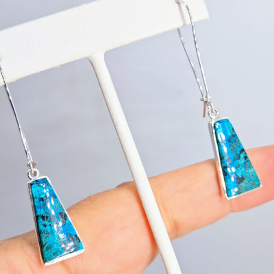 "All The Teals" 2.25" Earrings - Chrysocolla, Sterling