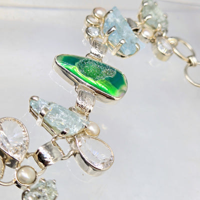 "Tropic Ice" 7" - 8" Bracelet - Druzy, Aquamarine, Topaz, Pearl, Sterling