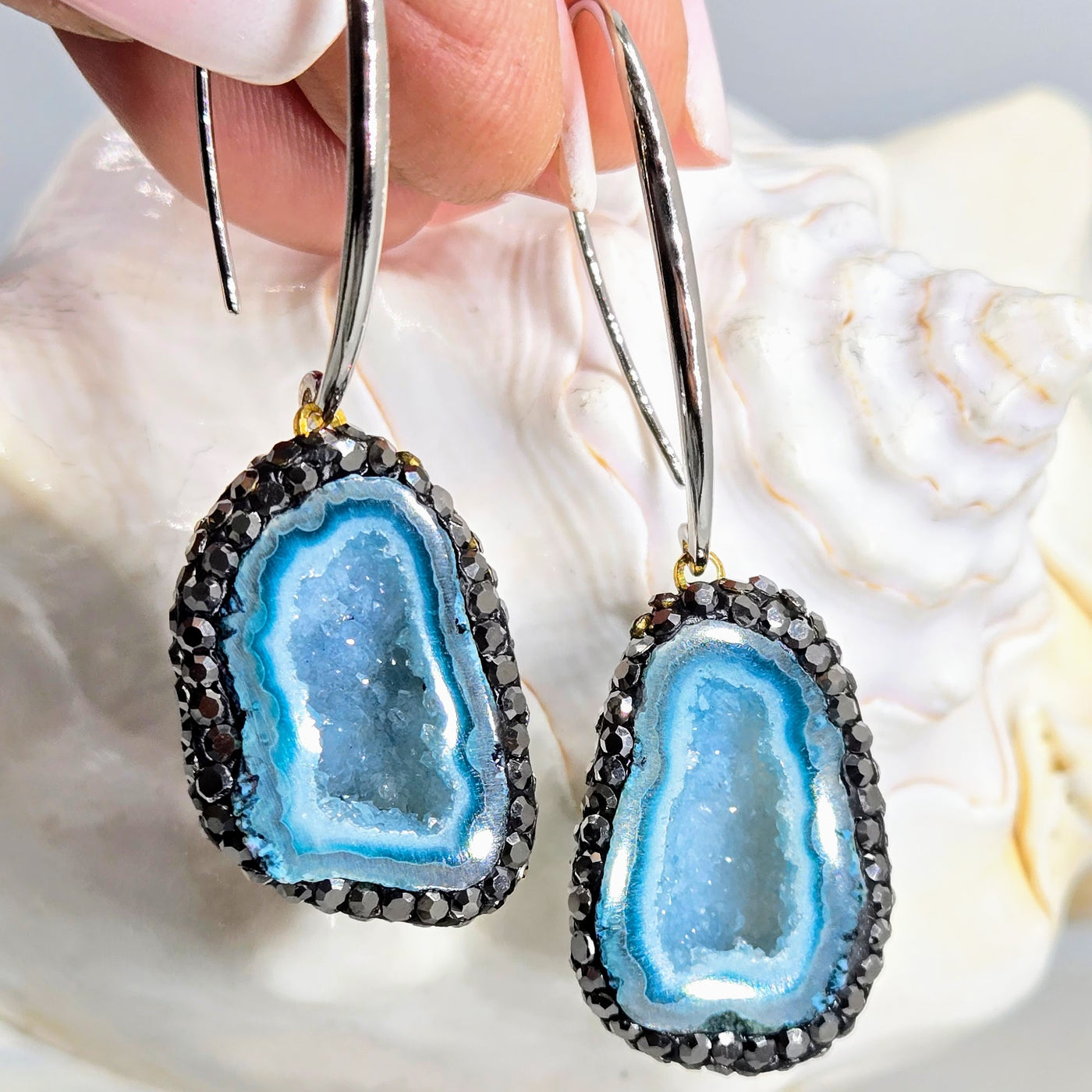 "Ancient Coral Druzy Drop" Earrings - Agatized Druzy Coral, Crystal Pave', Sterling