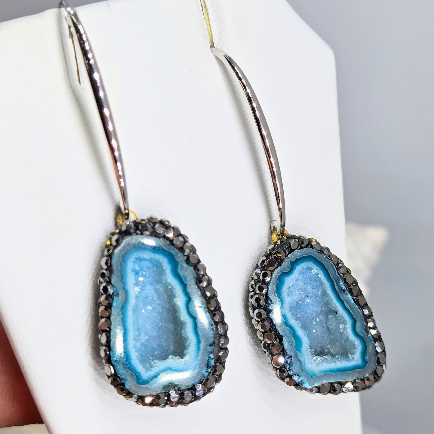 "Ancient Coral Druzy Drop" Earrings - Agatized Druzy Coral, Crystal Pave', Sterling