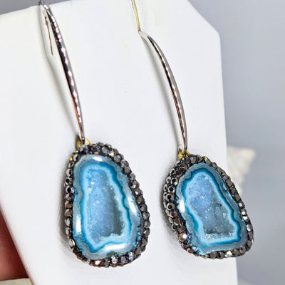 "Ancient Coral Druzy Drop" Earrings - Agatized Druzy Coral, Crystal Pave', Sterling