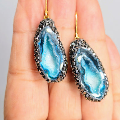 "Ancient Coral Druzy Drop" Earrings - Agatized Druzy Coral, Crystal Pave', Sterling