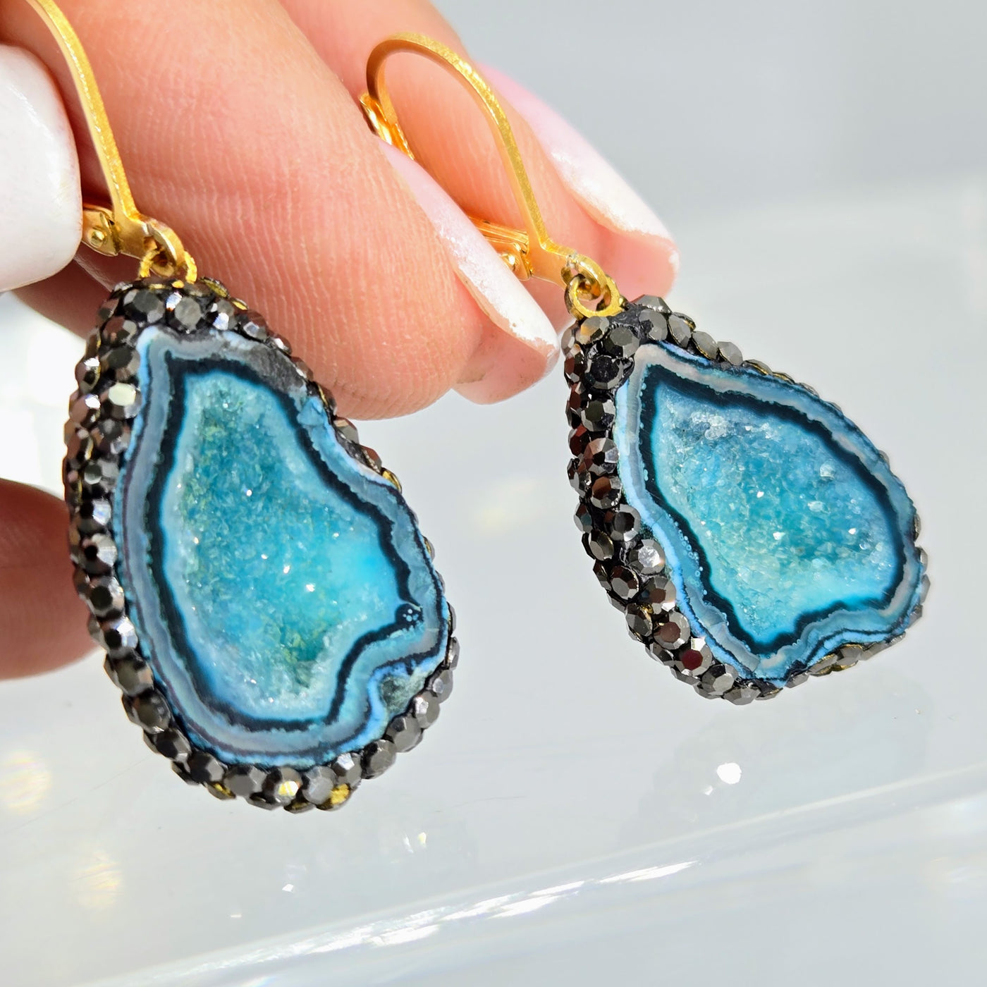 "Ancient Coral Druzy Drop" Earrings - Agatized Druzy Coral, Crystal Pave', Sterling