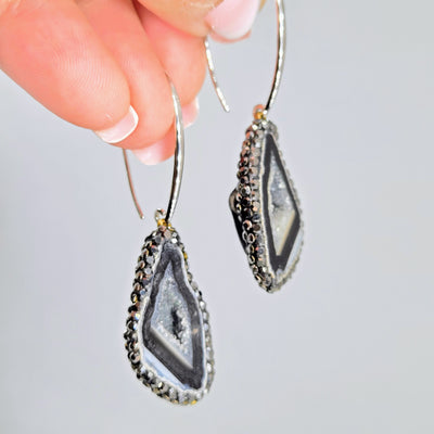 "Ancient Coral Druzy Drop" Earrings - Agatized Druzy Coral, Crystal Pave', Sterling