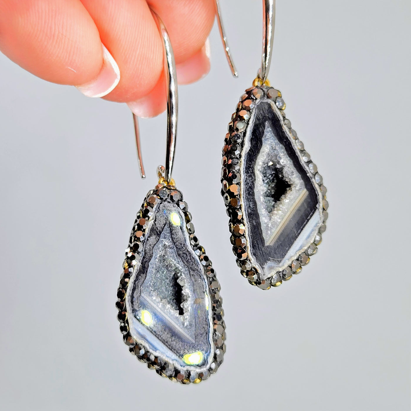 "Ancient Coral Druzy Drop" Earrings - Agatized Druzy Coral, Crystal Pave', Sterling