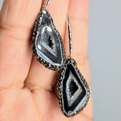 "Ancient Coral Druzy Drop" Earrings - Agatized Druzy Coral, Crystal Pave', Sterling