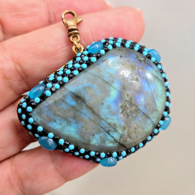 "Lab Slab" 2" Pendant - Labradorite, Chalcedony, Crystal, Bronze