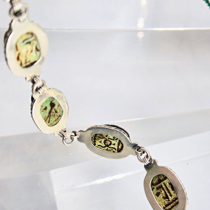 "The Beatles!" 7.5"-8" Bracelet - Antique Ceramic Scarabs, Sterling