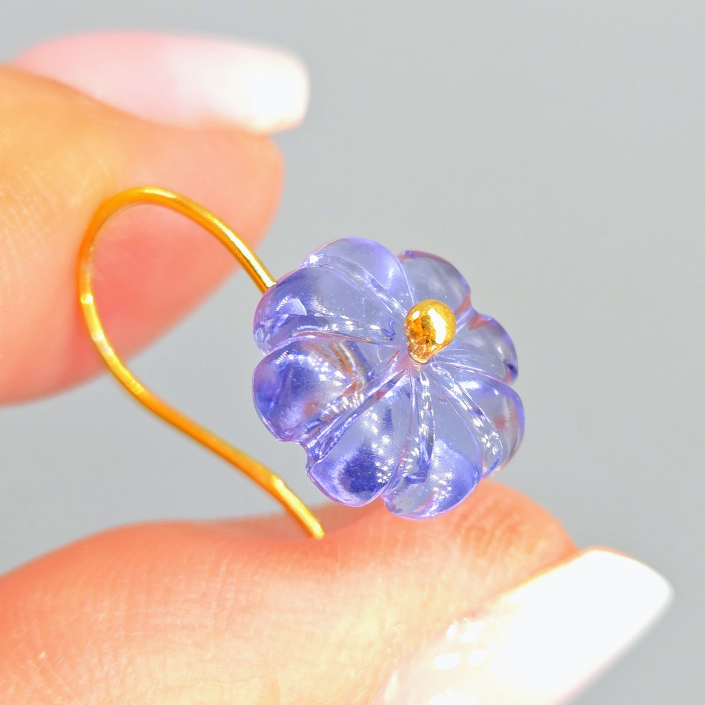 "Petit Fleur" 1" Earrings - Carved Gemstone Flowers, 18k Gold Sterling