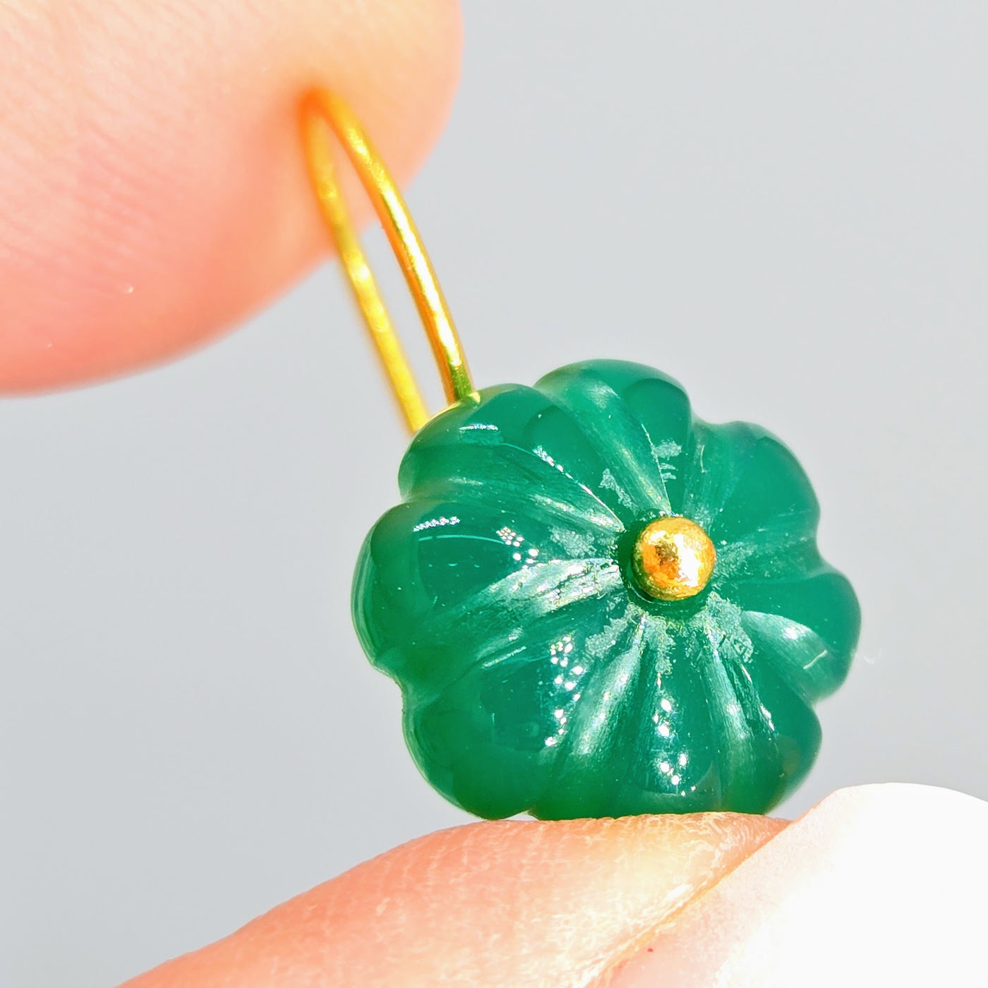"Petit Fleur" 1" Earrings - Carved Gemstone Flowers, 18k Gold Sterling