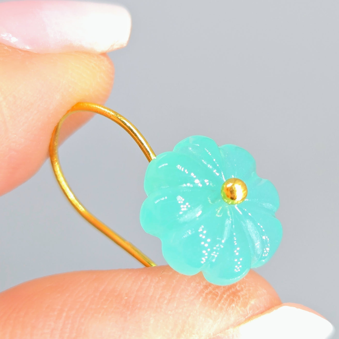 "Petit Fleur" 1" Earrings - Carved Gemstone Flowers, 18k Gold Sterling