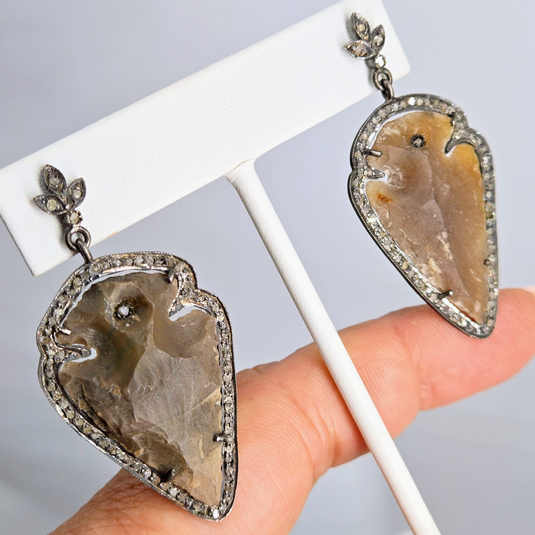 "Lady-Killers" 2" Earrings - Arrowheads, Diamonds, Oxidized Sterling