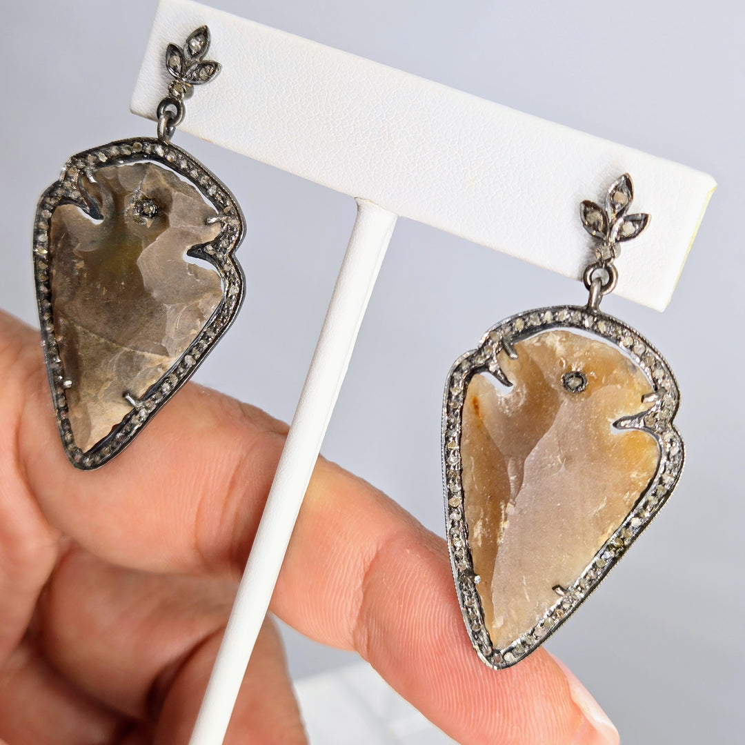 "Lady-Killers" 2" Earrings - Arrowheads, Diamonds, Oxidized Sterling