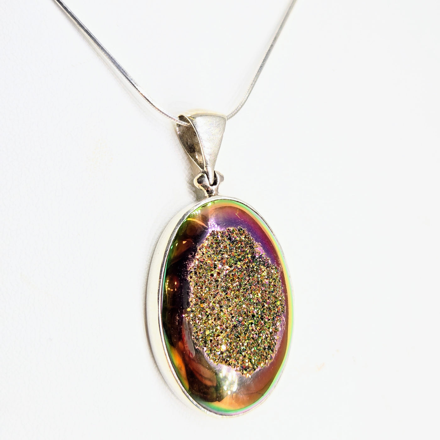 "Sun Stroke" Pendant Necklace - Titanium Druzy, Sterling