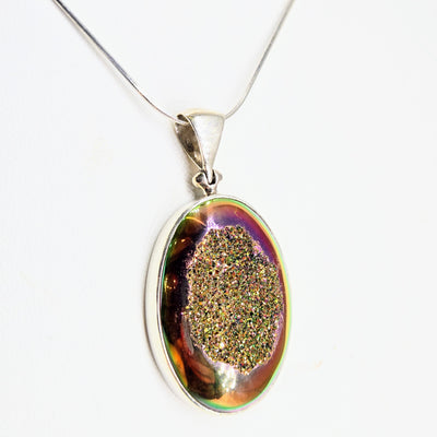 "Sun Stroke" Pendant Necklace - Titanium Druzy, Sterling