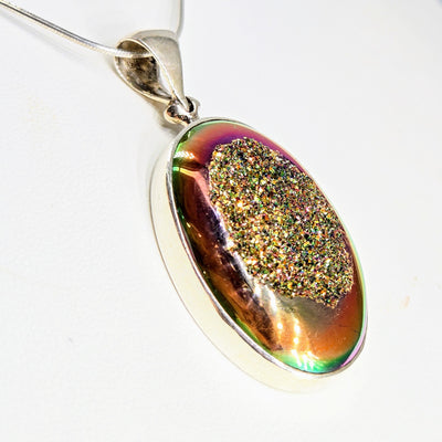 "Sun Stroke" Pendant Necklace - Titanium Druzy, Sterling