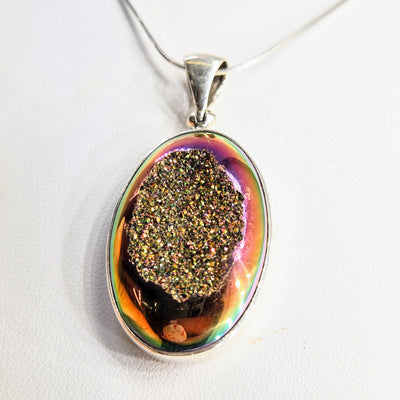 "Sun Stroke" Pendant Necklace - Titanium Druzy, Sterling