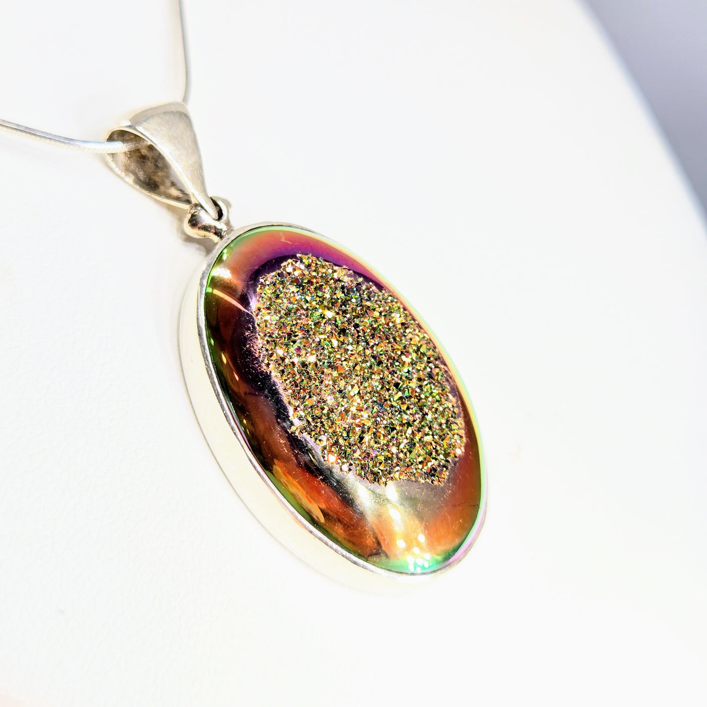 "Sun Stroke" Pendant Necklace - Titanium Druzy, Sterling