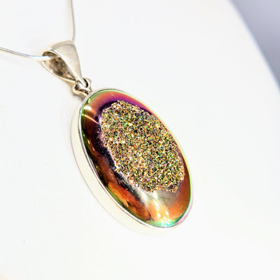 "Sun Stroke" Pendant Necklace - Titanium Druzy, Sterling