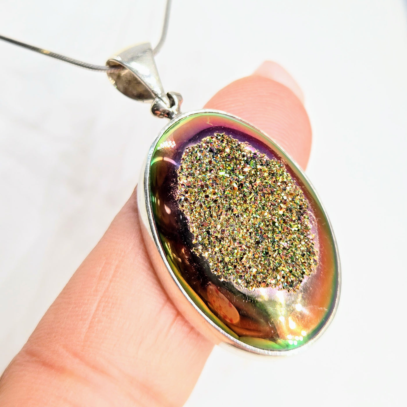 "Sun Stroke" Pendant Necklace - Titanium Druzy, Sterling