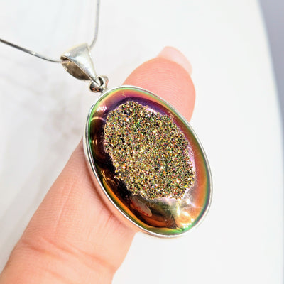 "Sun Stroke" Pendant Necklace - Titanium Druzy, Sterling