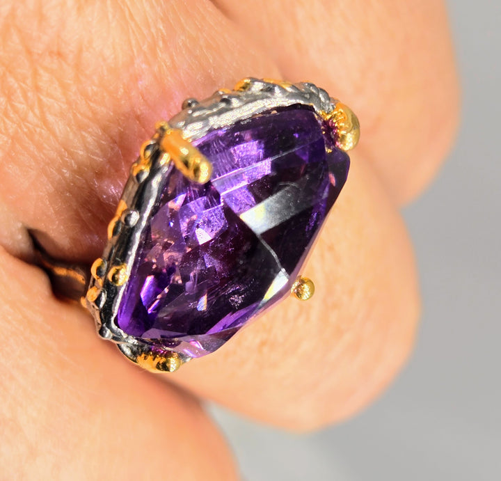 "Imperial" Sz 8 Ring - Amethyst, 18k Gold, Black Sterling