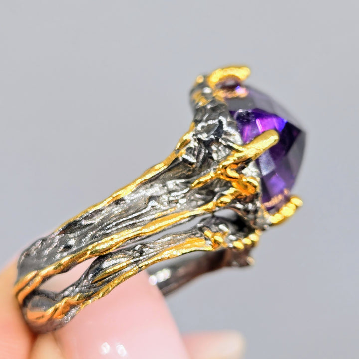 "Imperial" Sz 8 Ring - Amethyst, 18k Gold, Black Sterling