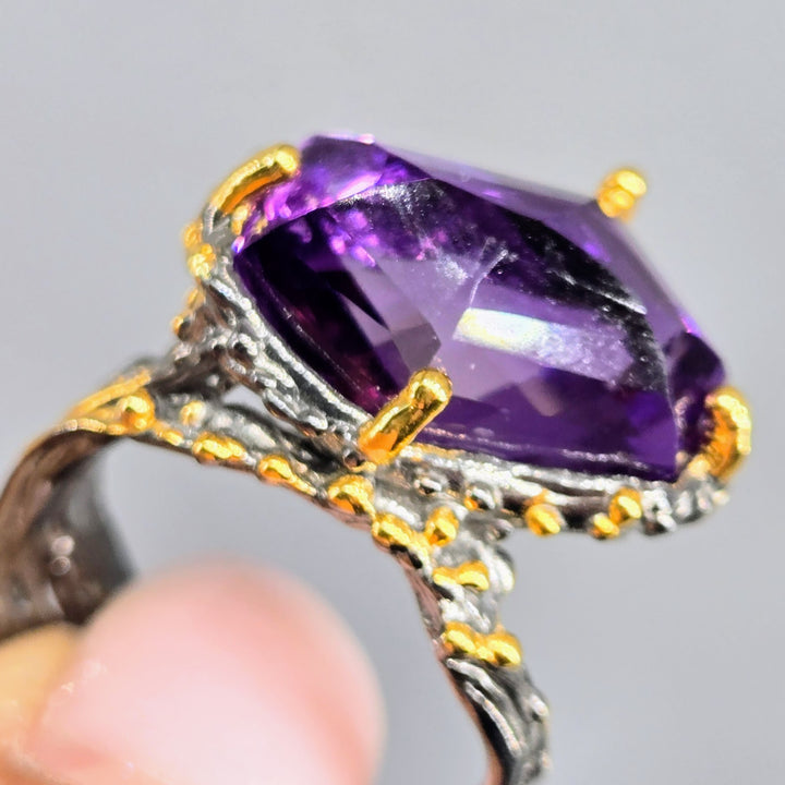 "Imperial" Sz 8 Ring - Amethyst, 18k Gold, Black Sterling