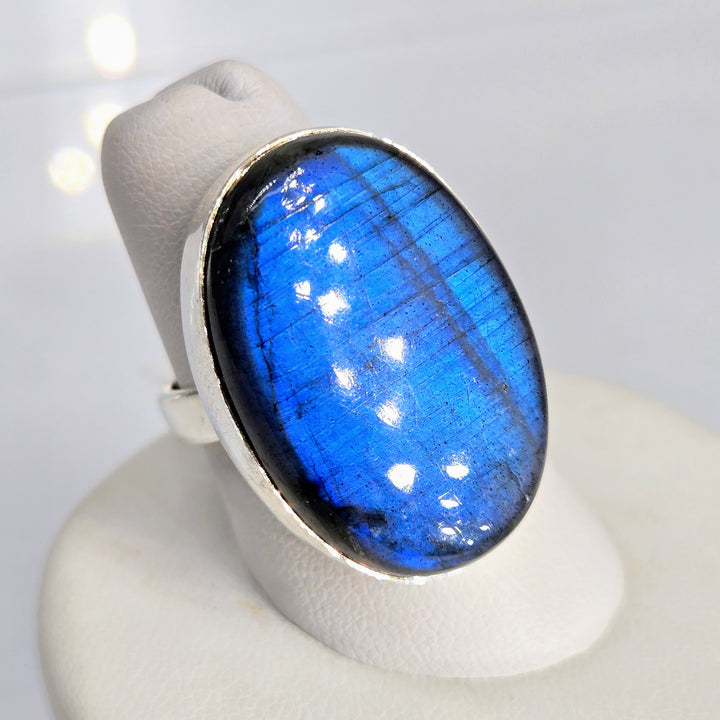 "Blue Morpho" Adj. Sz 6 to 8 Ring - Labradorite, Sterling
