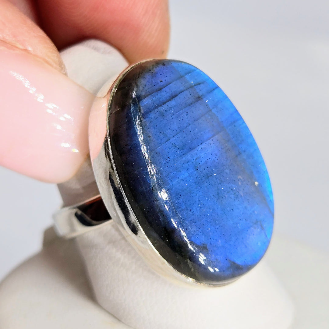 "Blue Morpho" Adj. Sz 6 to 8 Ring - Labradorite, Sterling