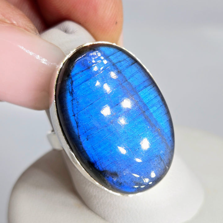 "Blue Morpho" Adj. Sz 6 to 8 Ring - Labradorite, Sterling