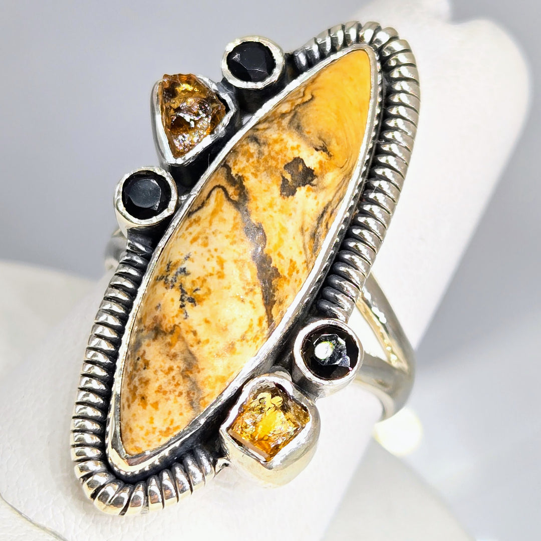 "Toffee Crunch" Sz 8.5 Ring - Jasper, Citrine, Onyx, Sterling