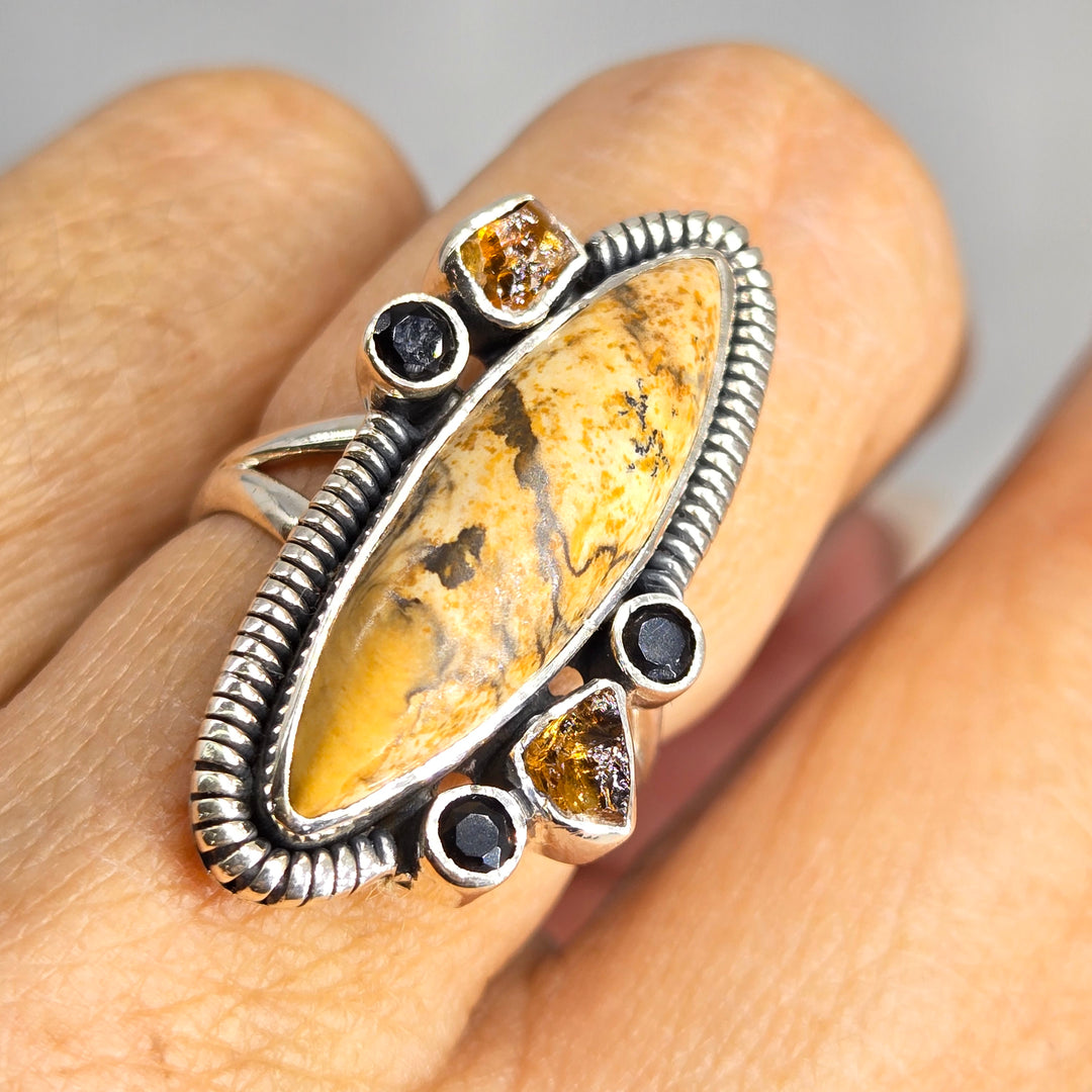 "Toffee Crunch" Sz 8.5 Ring - Jasper, Citrine, Onyx, Sterling