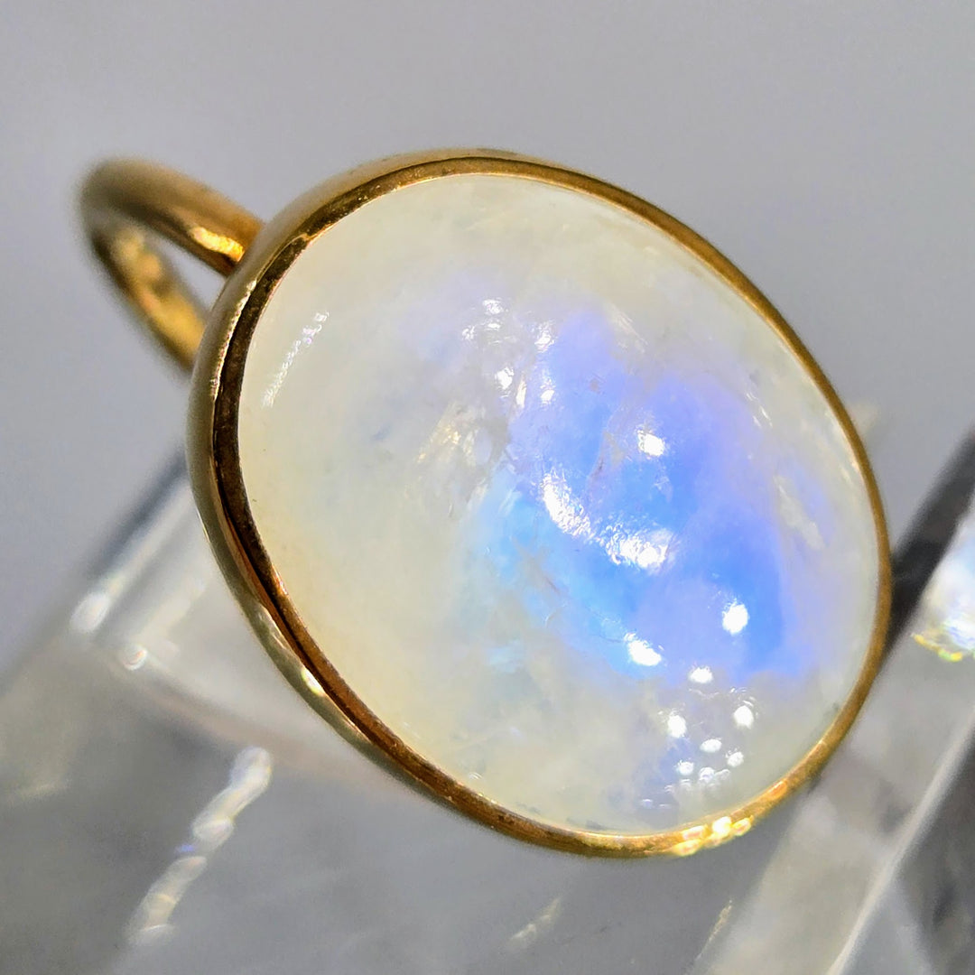 "Blue Moon" Sz 7.75 Ring - Moonstone, 18k Gold Sterling
