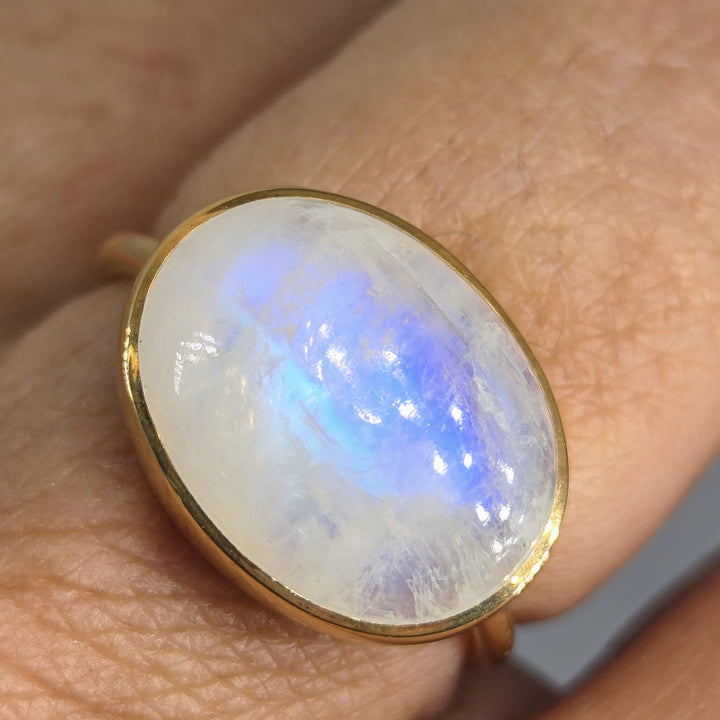 "Blue Moon" Sz 7.75 Ring - Moonstone, 18k Gold Sterling