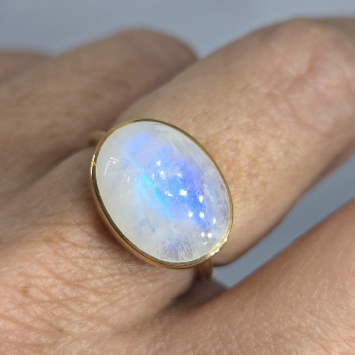 "Blue Moon" Sz 7.75 Ring - Moonstone, 18k Gold Sterling