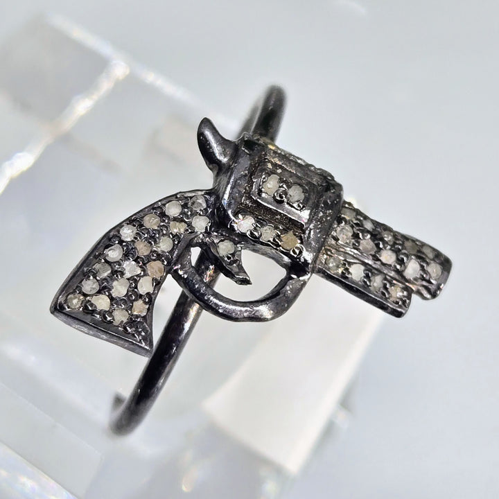 "La Pistolita" Sz 7.5 Ring - Diamonds, Black Sterling