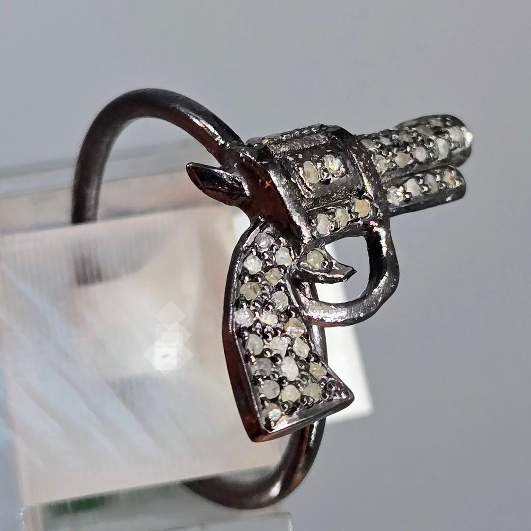 "La Pistolita" Sz 7.5 Ring - Diamonds, Black Sterling