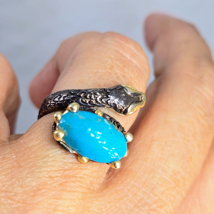 "Slither" Sz 7.25 Ring - Gem Silica, Black Sterling, 18k Gold Accents