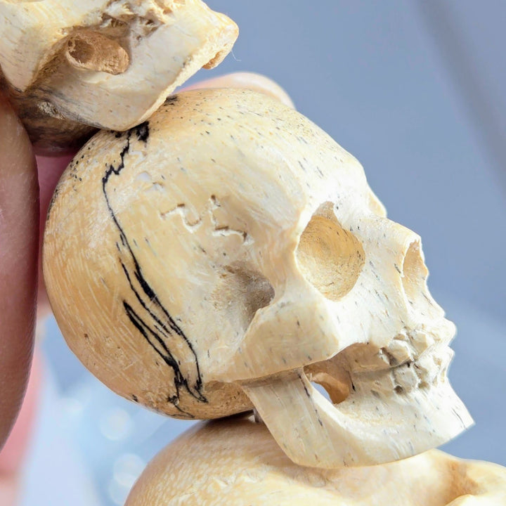 "The Talking Heads" 28" - 29" Necklace Hand-carved Wood, Sterling