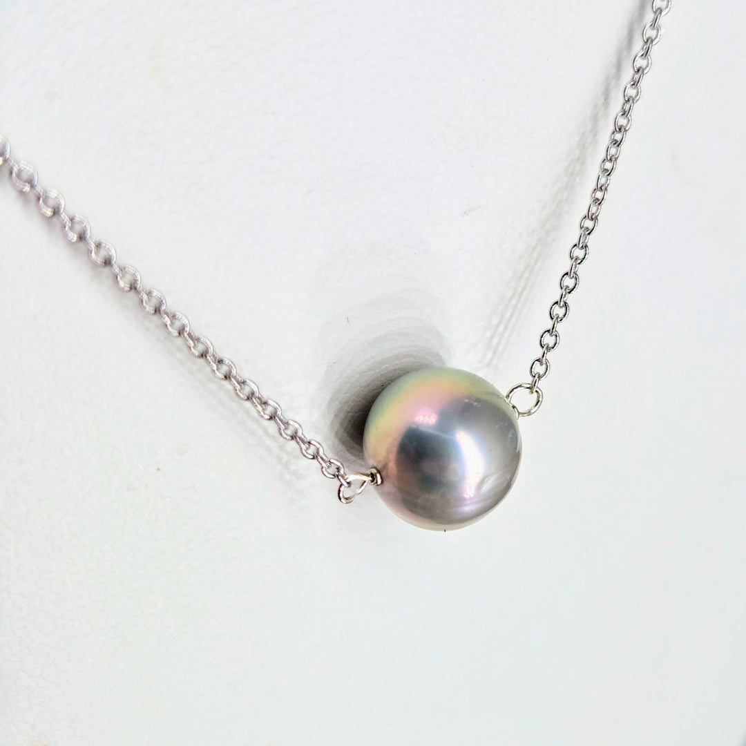 "'Floating' Pearl" Pendant Necklace - Pearl, Anti-tarnish Sterling